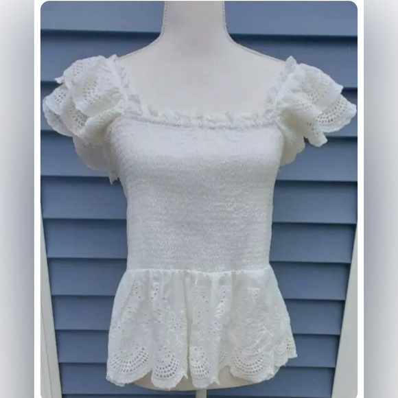 NWT Jennifer Grace Smocked Ruffles Eyelet Embroidery White - Picture 3 of 7